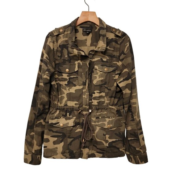 Shinestar Jacket Camo Utility Jacket Pockets Full Zip Cinch Waist Womens Lg‎ - Picture 1 of 7